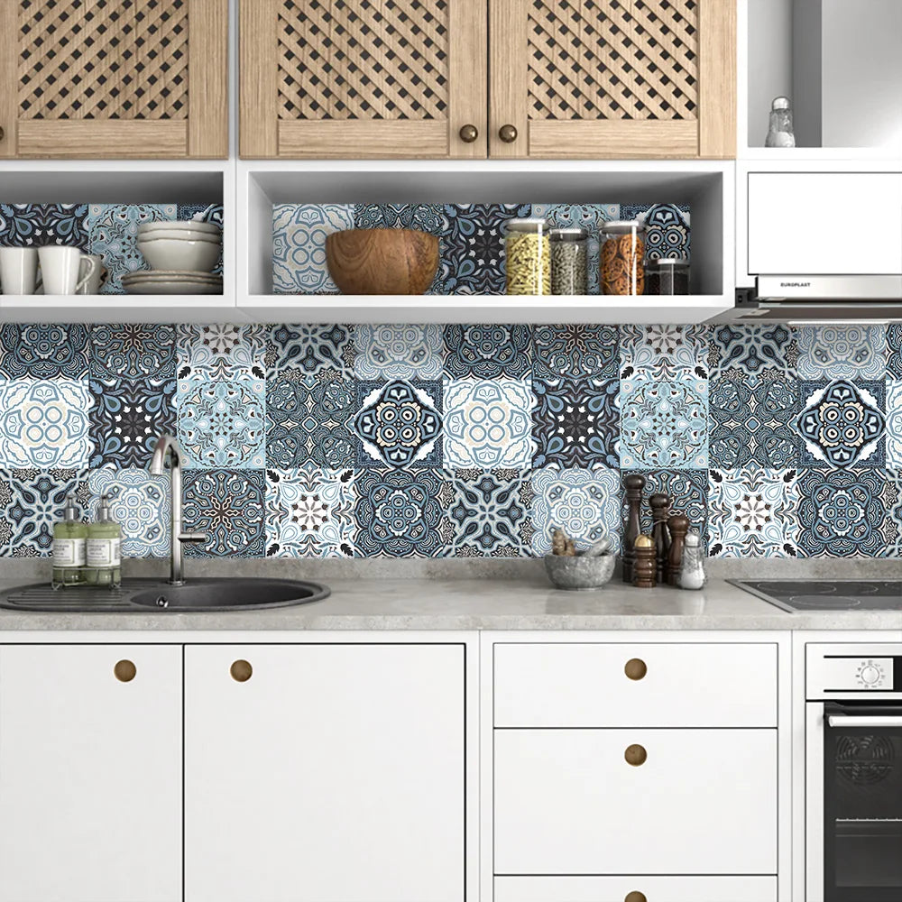 10pcs Retro Pattern Matte Surface Tiles Sticker Transfers Covers for Kitchen Bathroom Tables Floor Hard-wearing Art Wall Decals