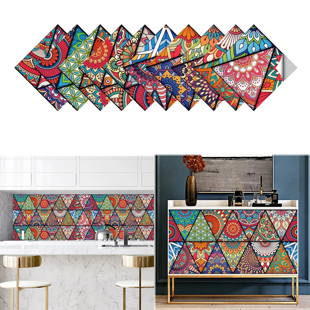 10pcs Retro Pattern Matte Surface Tiles Sticker Transfers Covers for Kitchen Bathroom Tables Floor Hard-wearing Art Wall Decals