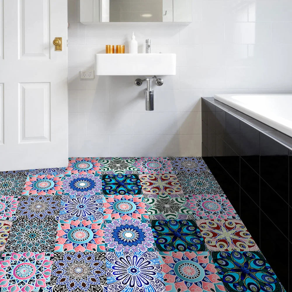 10pcs Retro Pattern Matte Surface Tiles Sticker Transfers Covers for Kitchen Bathroom Tables Floor Hard-wearing Art Wall Decals