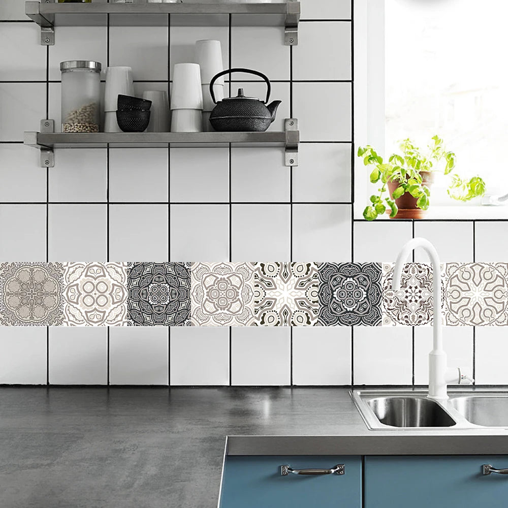 10pcs Retro Pattern Matte Surface Tiles Sticker Transfers Covers for Kitchen Bathroom Tables Floor Hard-wearing Art Wall Decals