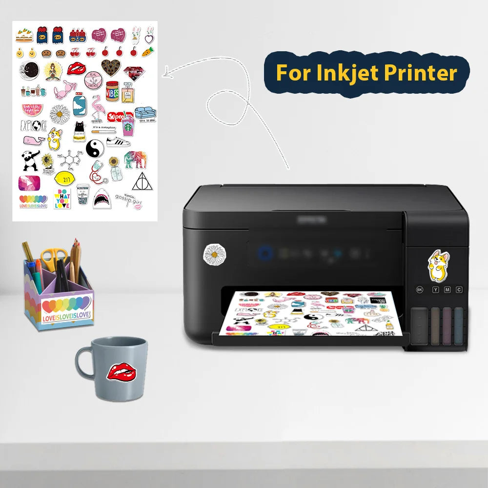 10 Sheets Printable Vinyl Sticker Paper A4 Glossy self-adhesive Copy Paper InkJet Printer Paper for Inkjet printer DIY Crafts