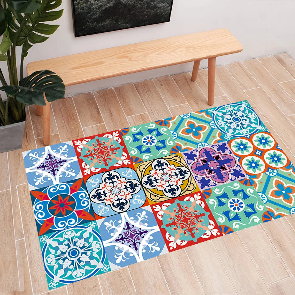 10pcs Retro Pattern Matte Surface Tiles Sticker Transfers Covers for Kitchen Bathroom Tables Floor Hard-wearing Art Wall Decals