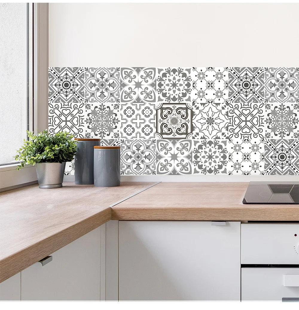 10pcs Retro Pattern Matte Surface Tiles Sticker Transfers Covers for Kitchen Bathroom Tables Floor Hard-wearing Art Wall Decals