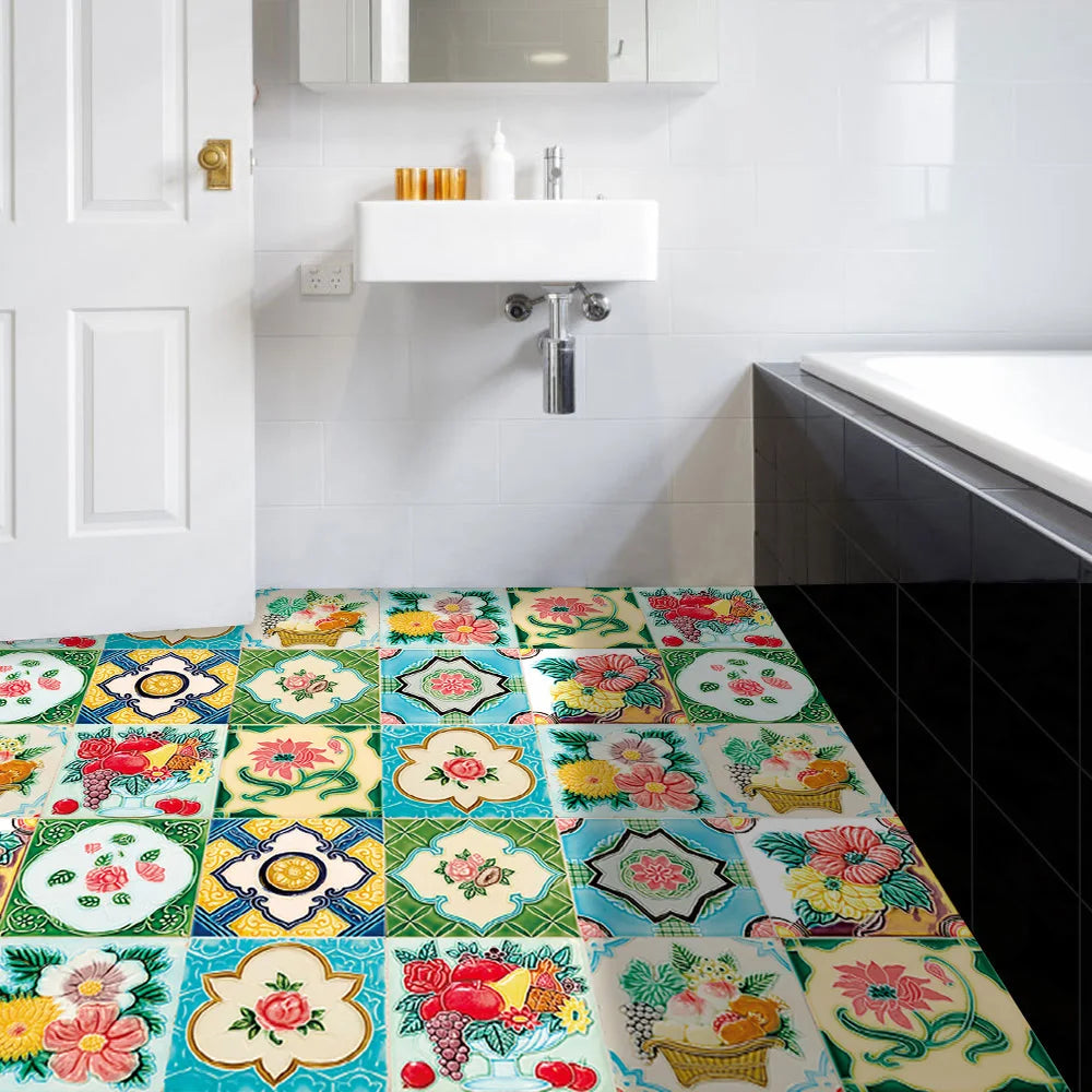 10pcs Retro Pattern Matte Surface Tiles Sticker Transfers Covers for Kitchen Bathroom Tables Floor Hard-wearing Art Wall Decals