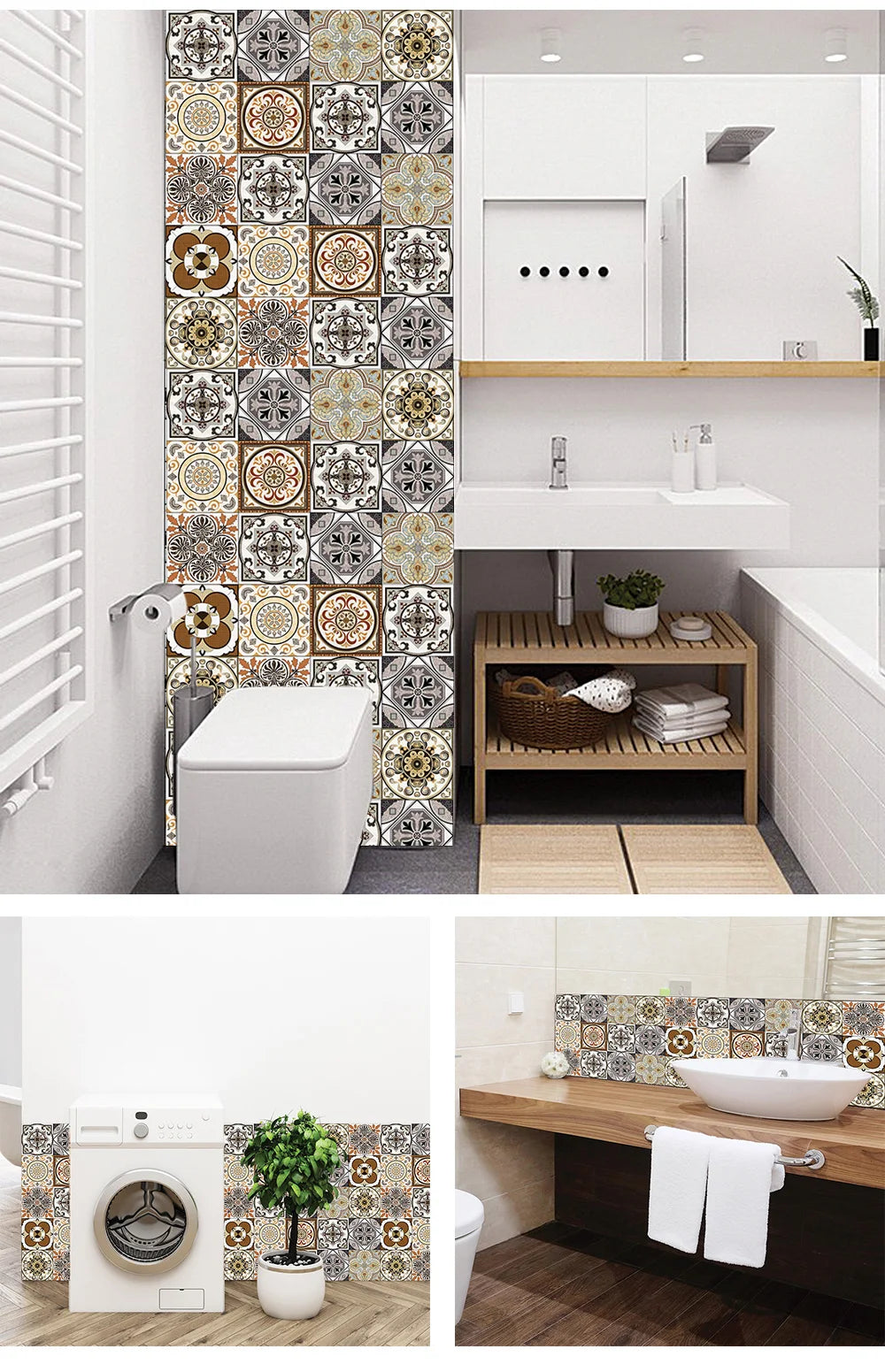10pcs Retro Pattern Matte Surface Tiles Sticker Transfers Covers for Kitchen Bathroom Tables Floor Hard-wearing Art Wall Decals