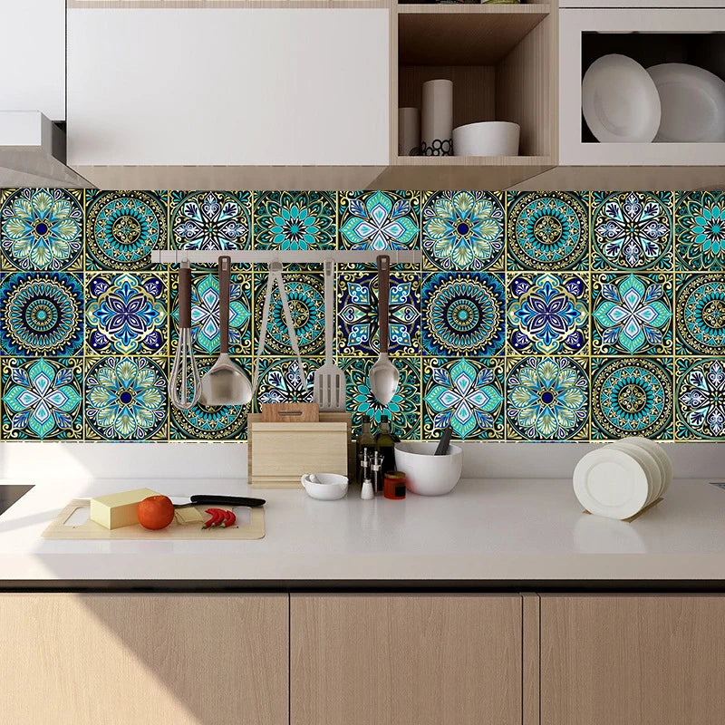 10pcs Retro Pattern Matte Surface Tiles Sticker Transfers Covers for Kitchen Bathroom Tables Floor Hard-wearing Art Wall Decals