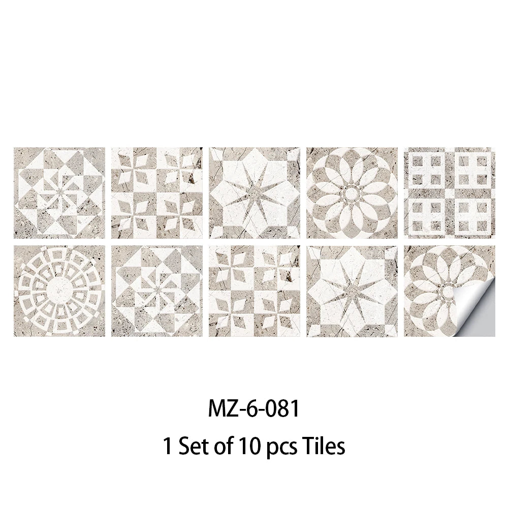 10pcs Retro Pattern Matte Surface Tiles Sticker Transfers Covers for Kitchen Bathroom Tables Floor Hard-wearing Art Wall Decals