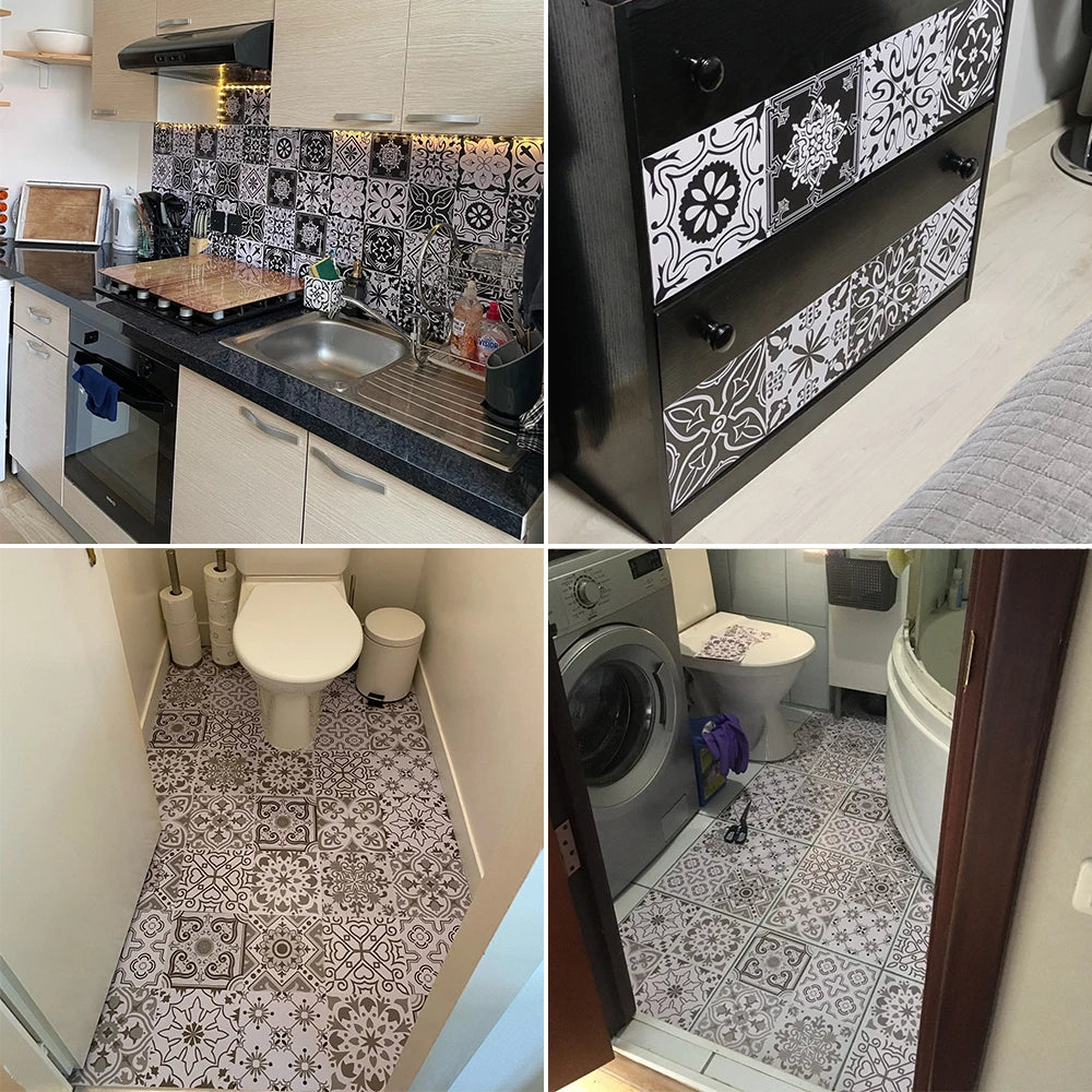 10pcs Retro Pattern Matte Surface Tiles Sticker Transfers Covers for Kitchen Bathroom Tables Floor Hard-wearing Art Wall Decals