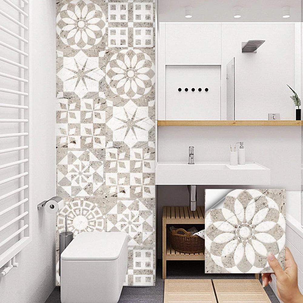 10pcs Retro Pattern Matte Surface Tiles Sticker Transfers Covers for Kitchen Bathroom Tables Floor Hard-wearing Art Wall Decals