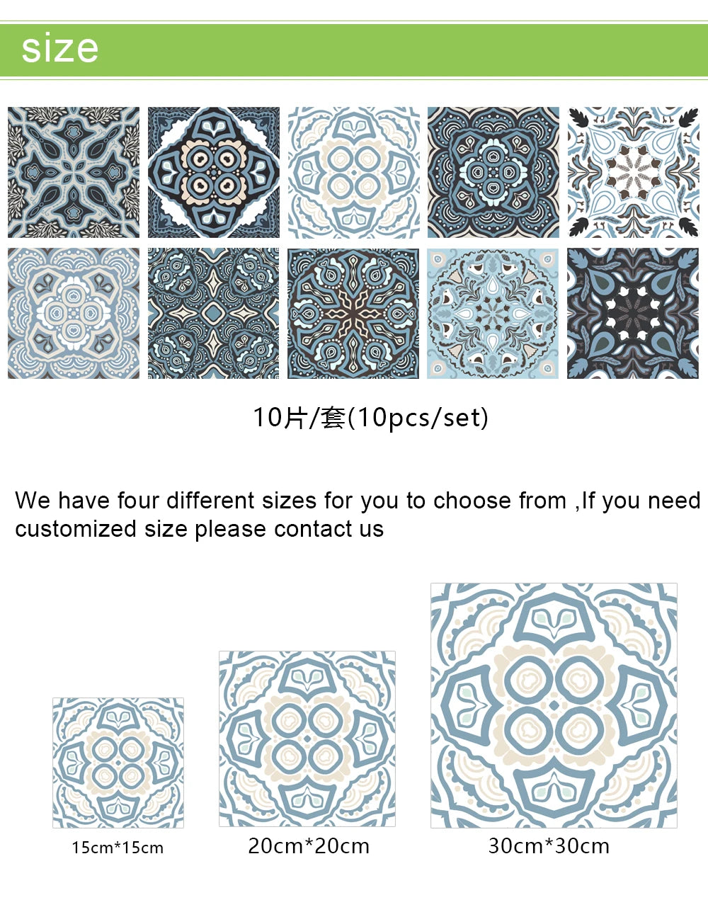 10pcs Retro Pattern Matte Surface Tiles Sticker Transfers Covers for Kitchen Bathroom Tables Floor Hard-wearing Art Wall Decals