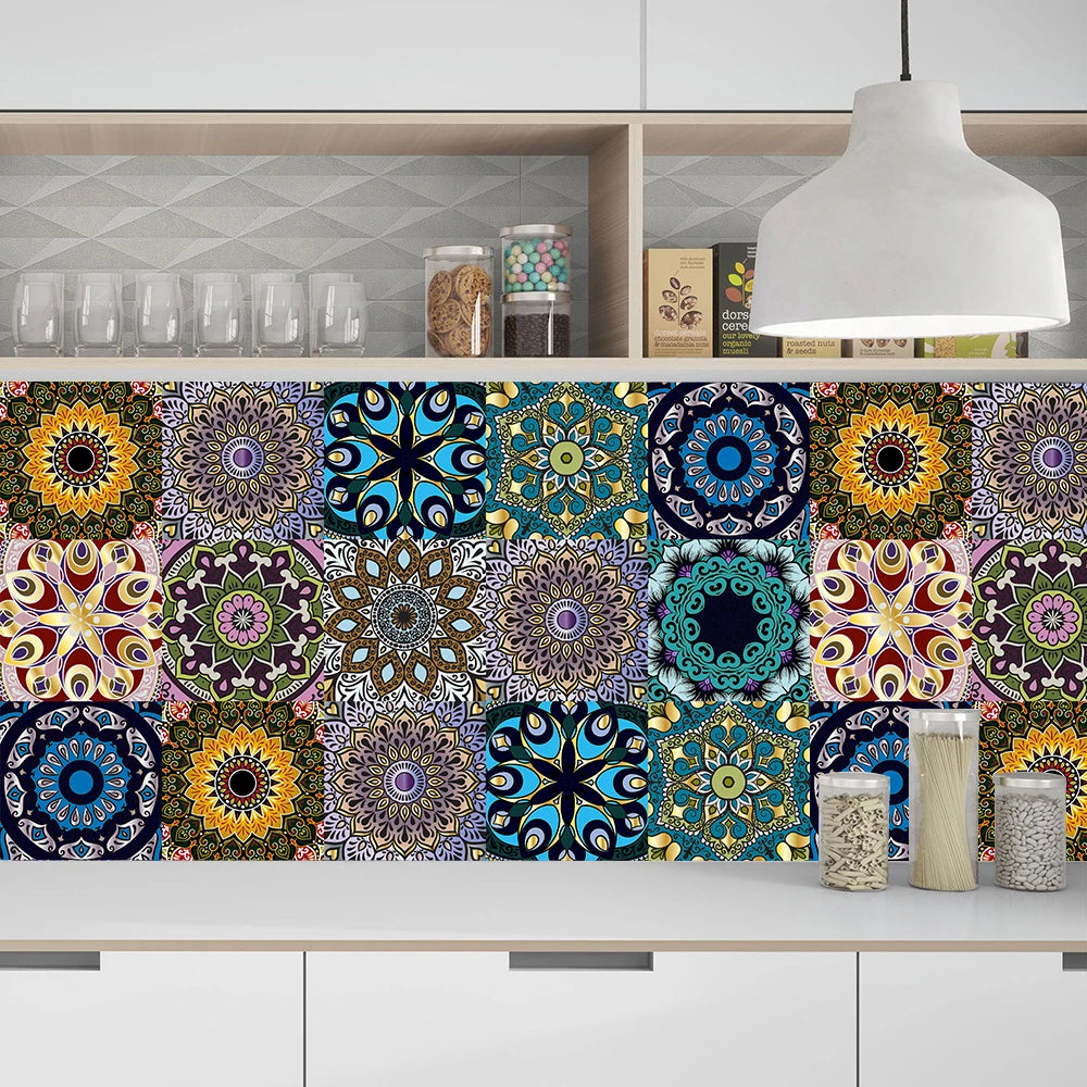 10pcs Retro Pattern Matte Surface Tiles Sticker Transfers Covers for Kitchen Bathroom Tables Floor Hard-wearing Art Wall Decals