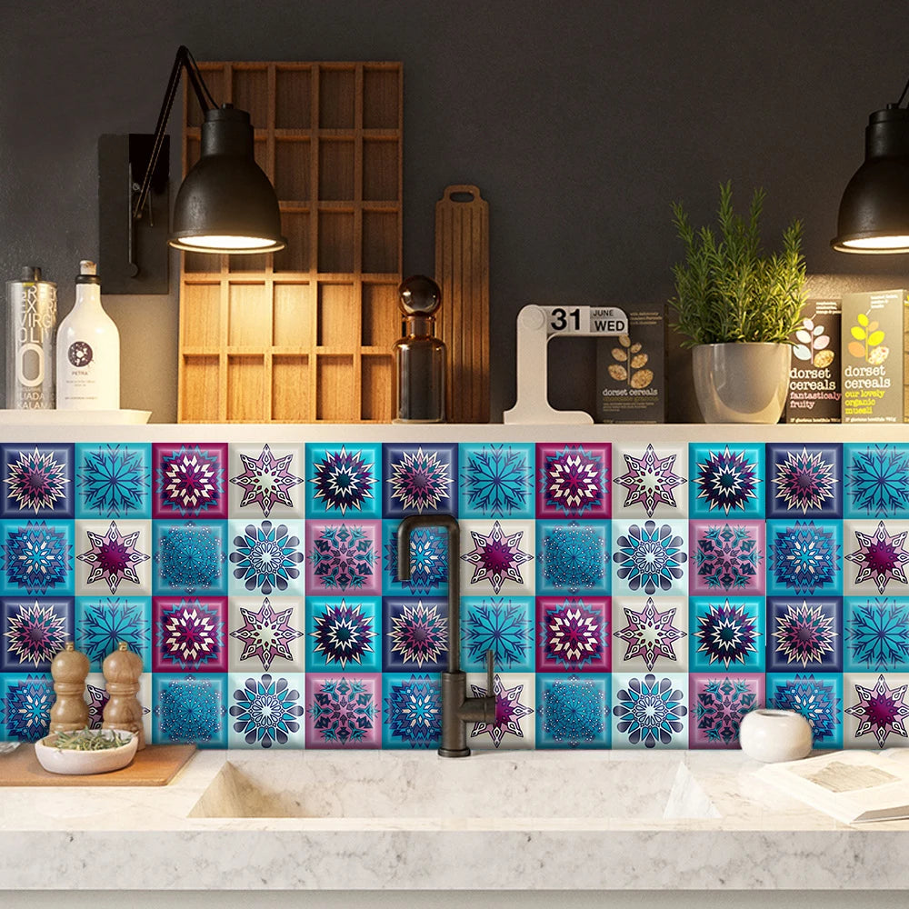 10pcs Retro Pattern Matte Surface Tiles Sticker Transfers Covers for Kitchen Bathroom Tables Floor Hard-wearing Art Wall Decals