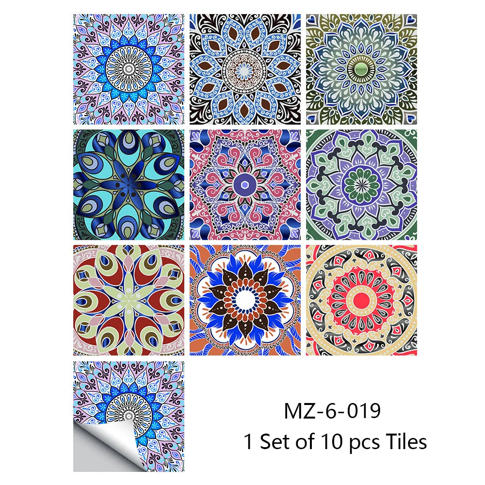 10pcs Retro Pattern Matte Surface Tiles Sticker Transfers Covers for Kitchen Bathroom Tables Floor Hard-wearing Art Wall Decals