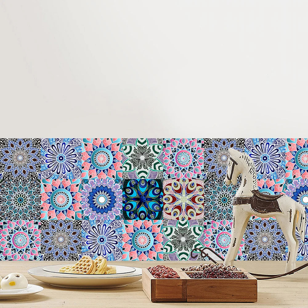 10pcs Retro Pattern Matte Surface Tiles Sticker Transfers Covers for Kitchen Bathroom Tables Floor Hard-wearing Art Wall Decals