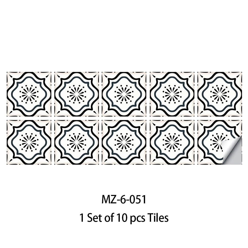 10pcs Retro Pattern Matte Surface Tiles Sticker Transfers Covers for Kitchen Bathroom Tables Floor Hard-wearing Art Wall Decals