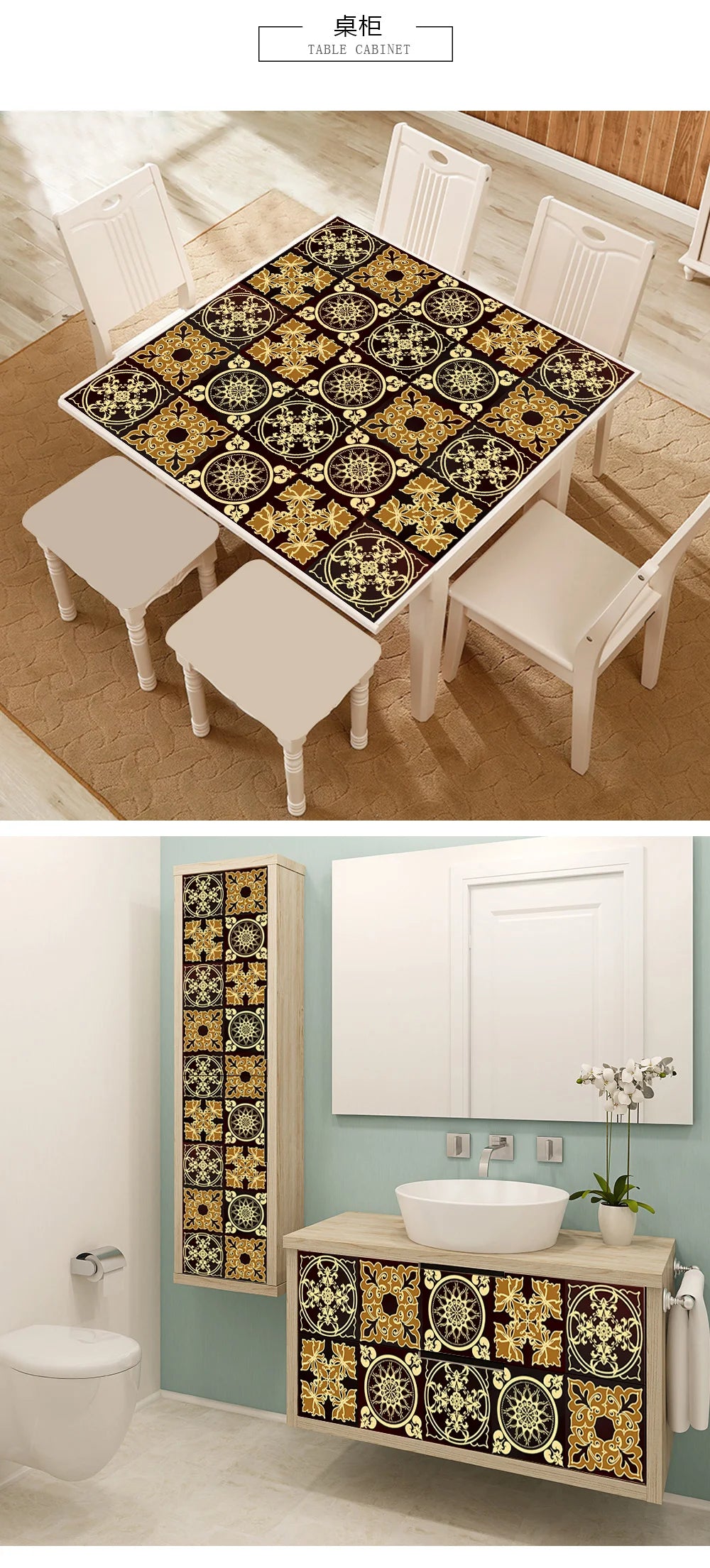 10pcs Retro Pattern Matte Surface Tiles Sticker Transfers Covers for Kitchen Bathroom Tables Floor Hard-wearing Art Wall Decals