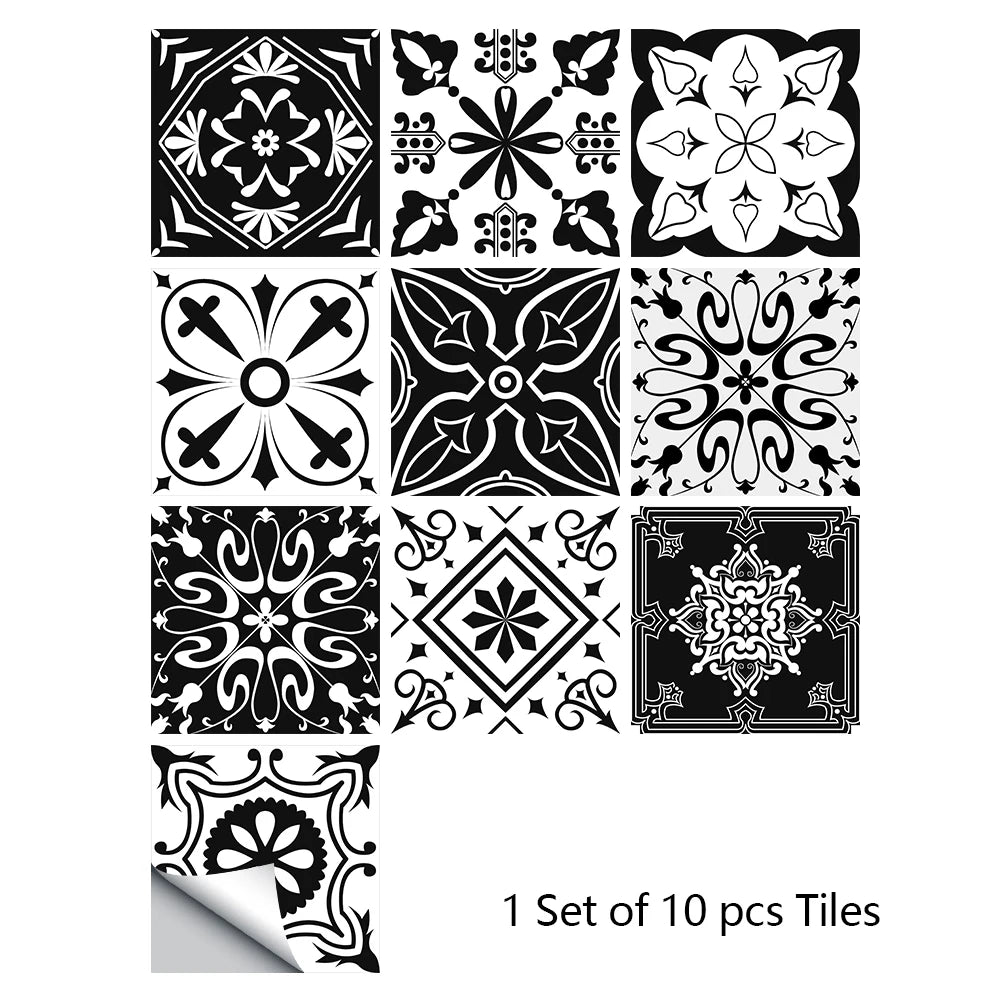 10pcs Retro Pattern Matte Surface Tiles Sticker Transfers Covers for Kitchen Bathroom Tables Floor Hard-wearing Art Wall Decals