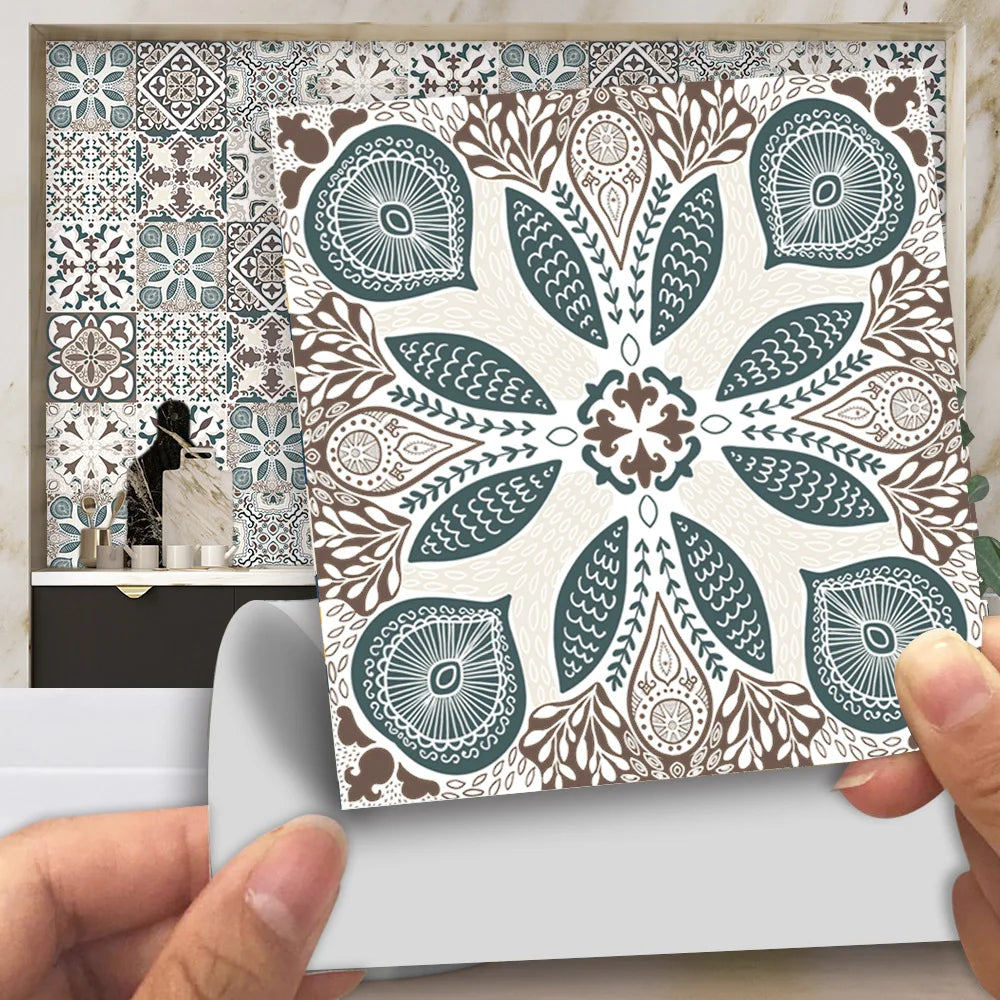 10pcs Retro Pattern Matte Surface Tiles Sticker Transfers Covers for Kitchen Bathroom Tables Floor Hard-wearing Art Wall Decals