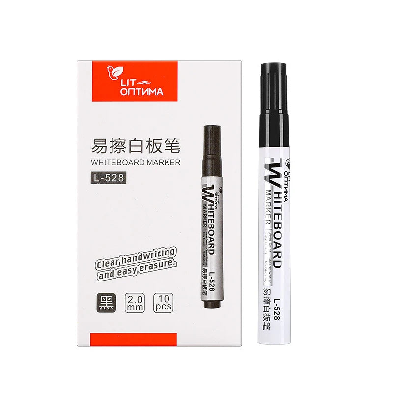 10pcs Whiteboard Marker Set,2.0mm Nib,Black Blue Red High-Volume Ink,Office Teaching Pen,Clear Handwriting & Easy Erasure L-528