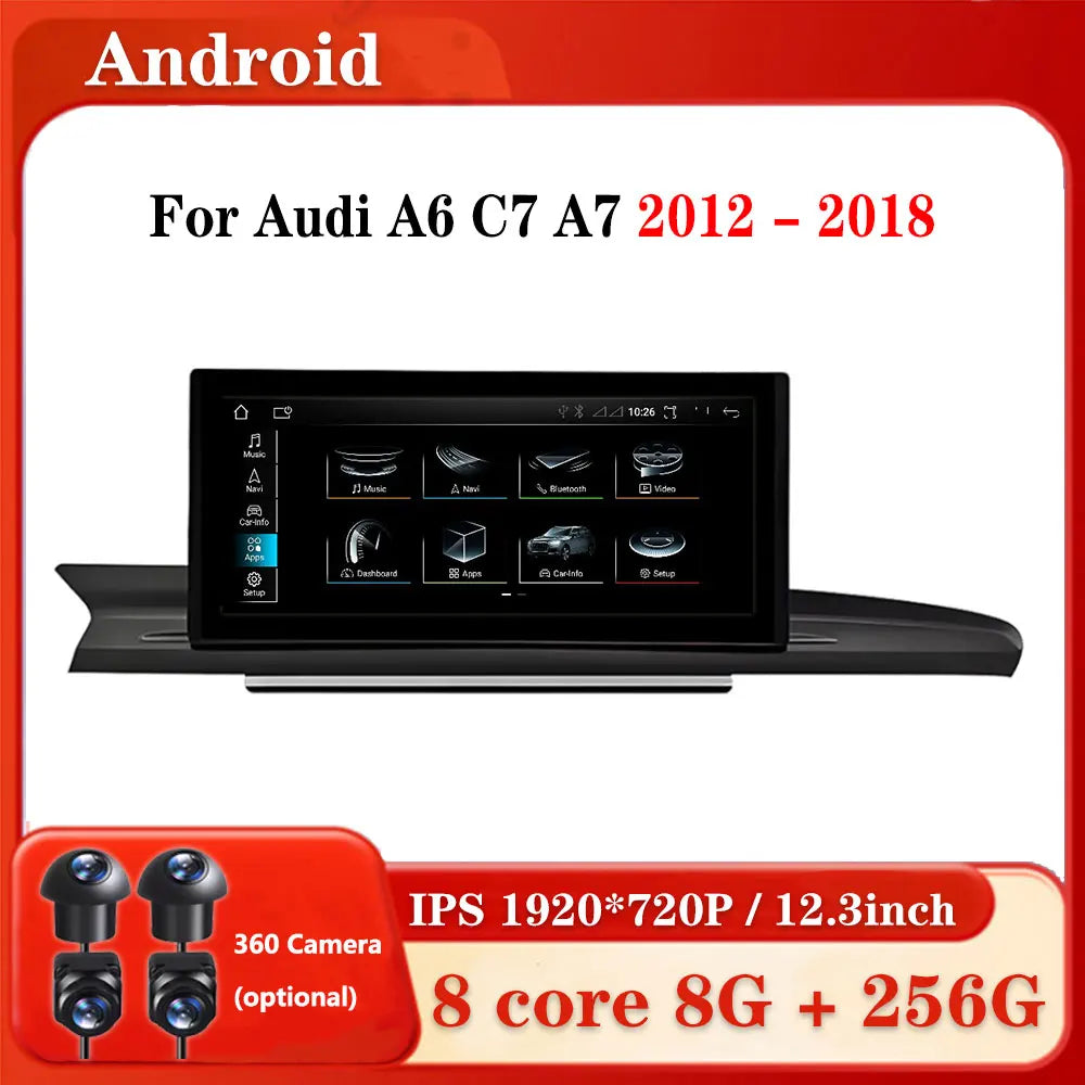 12.3 Inch For Audi A6 A6L A7 2012-2019 Android 14 Touch Screen Car Carplay Stereo Radio Auto Monitors Multimedia GPS Navigation
