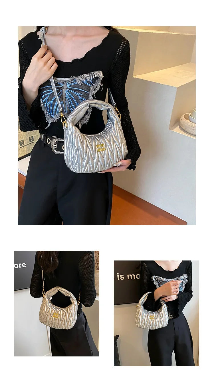 Women's Crossbody Cloud Design Versatile Handbag Soft PU Leather Square Shape Shoulder Bag with Zipper Polyester Lining