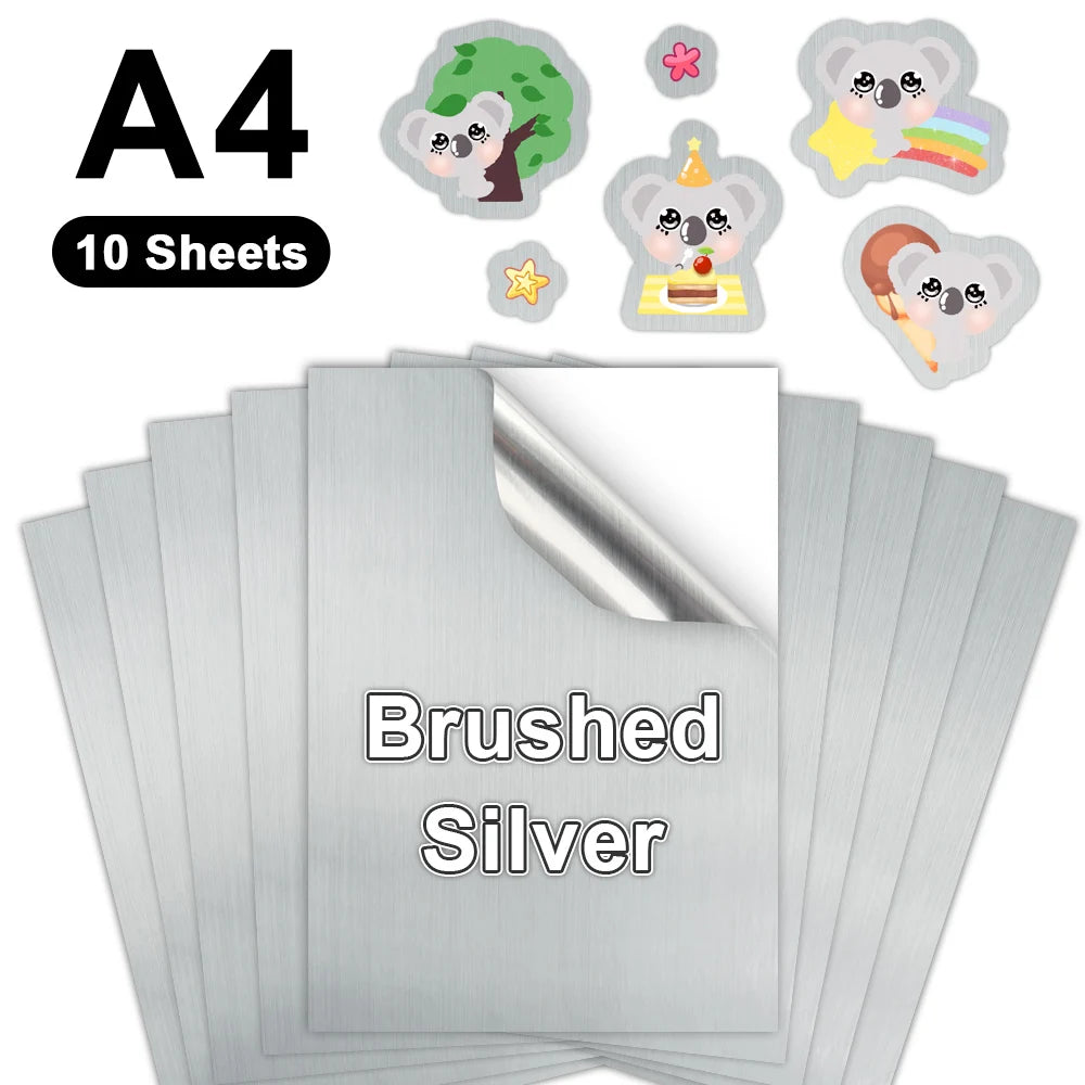 10 Sheets Printable Vinyl Sticker Paper A4 Transparent White Gold Self Adhesive Copy Paper for Inkjet Printer DIY Label Sticker