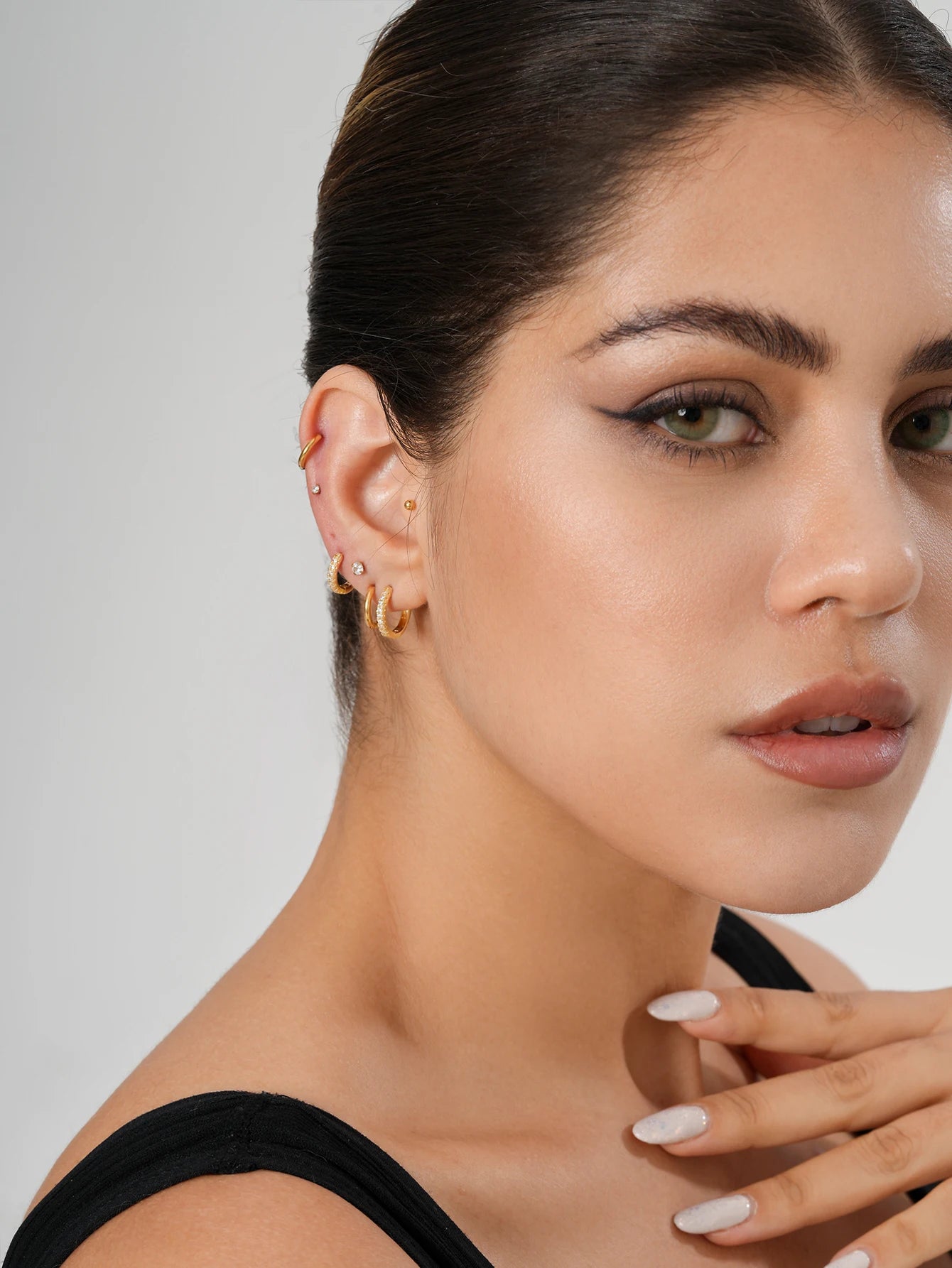 10 Pairs Small Gold Hoop Stud Earrings for Women, 18K Gold Plated Tiny Stainless Steel Earrings Sets for Multiple Piercing