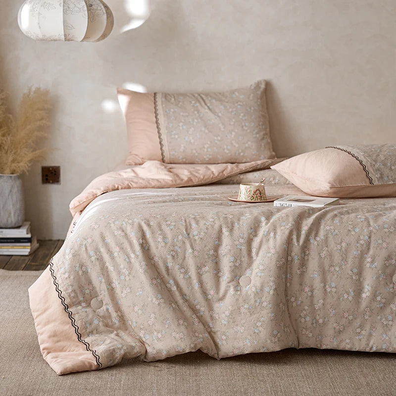 100% Pima Cotton Retro French Toile Shabby Flowers Applique Comforter Without Pillow Cases