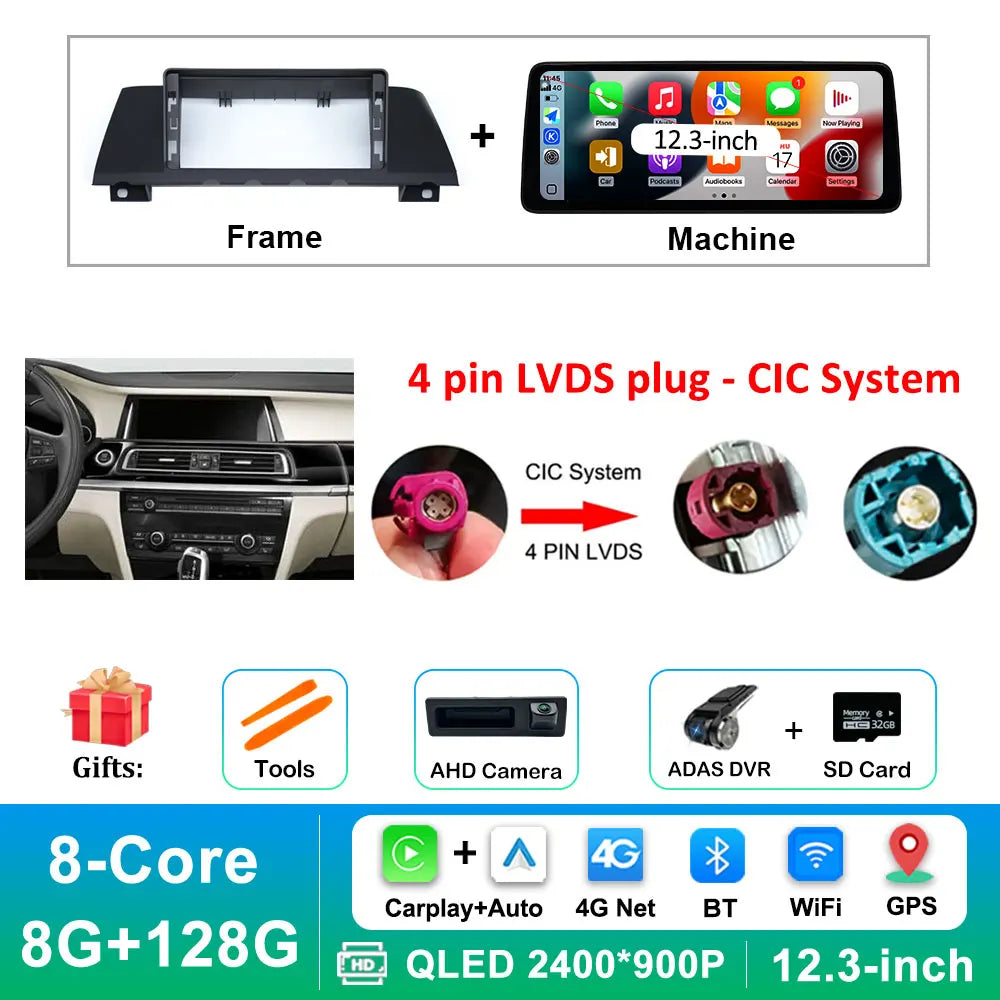 12.3 inch Android 14 GPS DSP BT Carplay Car Radio Multimedia Player for BMW 7 Series 2010 - 2015 CIC NBT System Auto Accessories