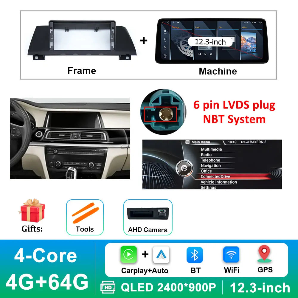 12.3 inch Android 14 GPS DSP BT Carplay Car Radio Multimedia Player for BMW 7 Series 2010 - 2015 CIC NBT System Auto Accessories