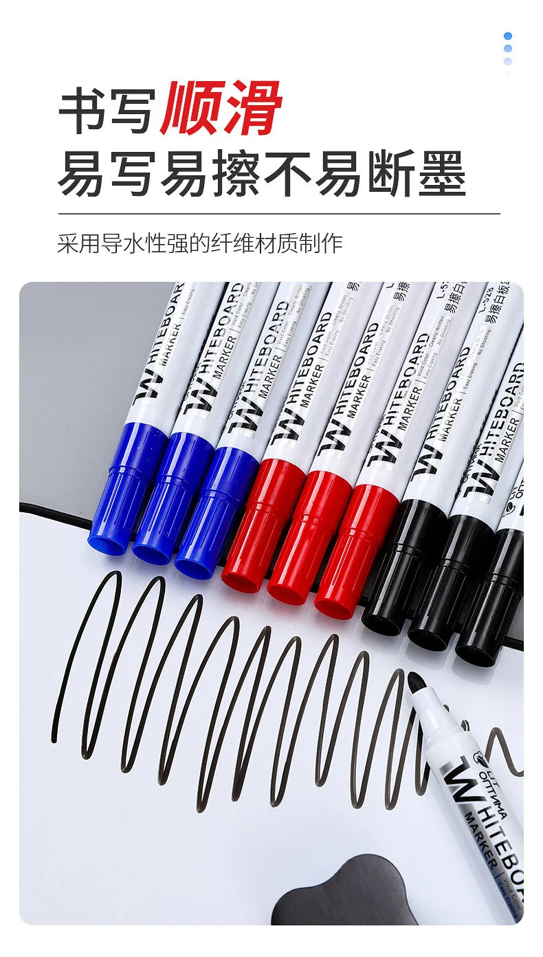 10pcs Whiteboard Marker Set,2.0mm Nib,Black Blue Red High-Volume Ink,Office Teaching Pen,Clear Handwriting & Easy Erasure L-528