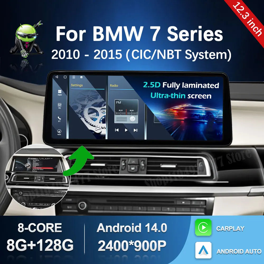 12.3 inch Android 14 GPS DSP BT Carplay Car Radio Multimedia Player for BMW 7 Series 2010 - 2015 CIC NBT System Auto Accessories