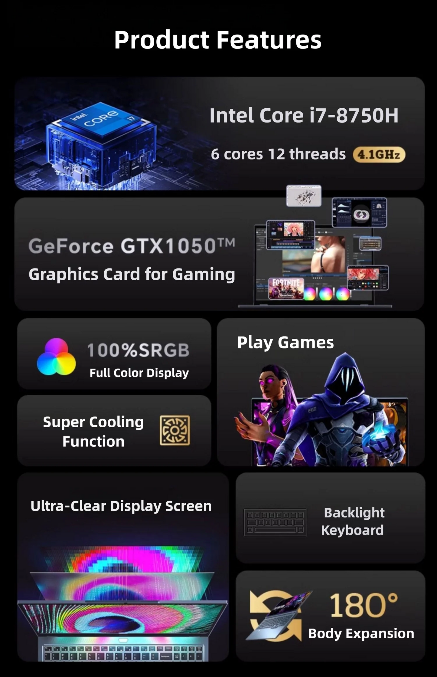 16.1" intel core i7-8750H gtx1050 gaming laptops portable notebook computer pc 32GB DDR4 1TB windows 11 Backlit Keyboard special