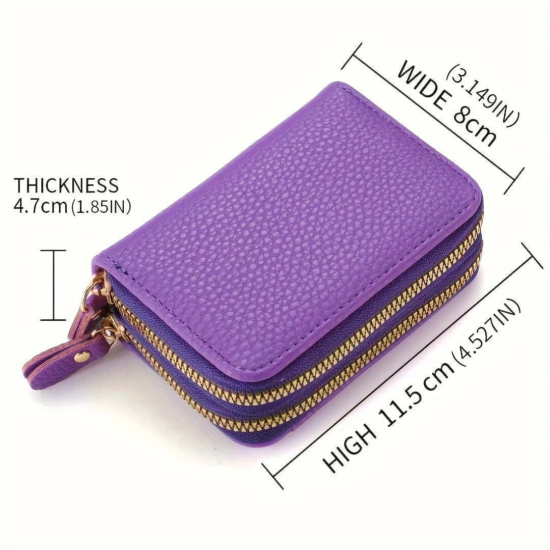 Women's Leather Credit Card Holder Double Zipper with ID Window and Coin Purse - Securely Store and Organize Your Cards with Lar