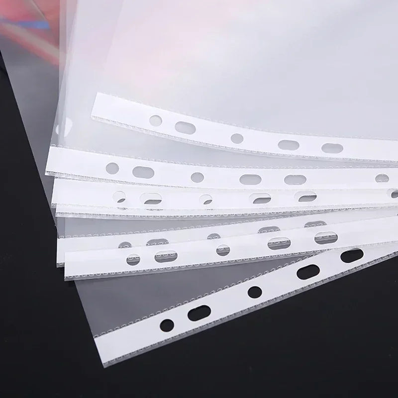 100pcs 11 Holes Thickening Transparent Plastic Punched File Folders A4 Document Sleeves Protector Office Supplies