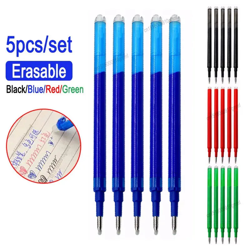 0.7mm 0.5mm Tip Retractable Erasable Gel Pen Refill Large Capacity 8 Color Ink Cartridge Rods Washable Handle Writing Stationery