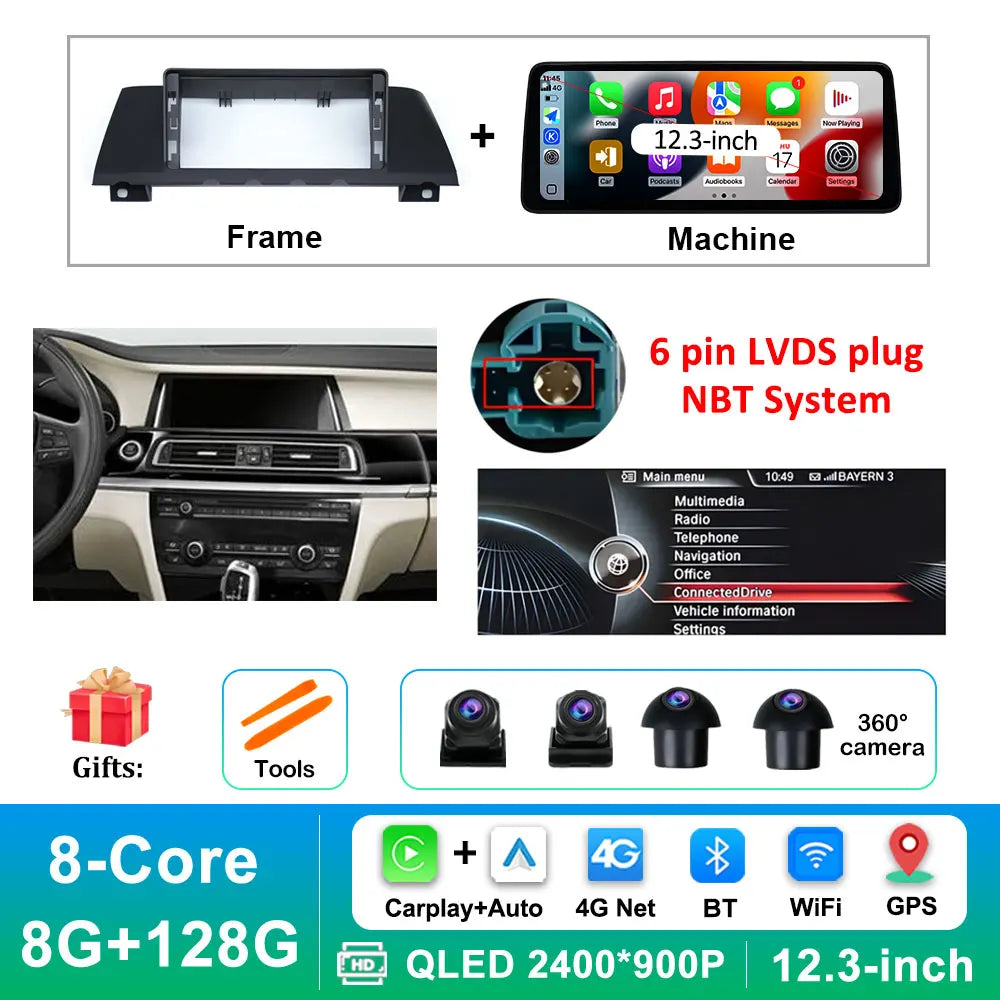 12.3 inch Android 14 GPS DSP BT Carplay Car Radio Multimedia Player for BMW 7 Series 2010 - 2015 CIC NBT System Auto Accessories