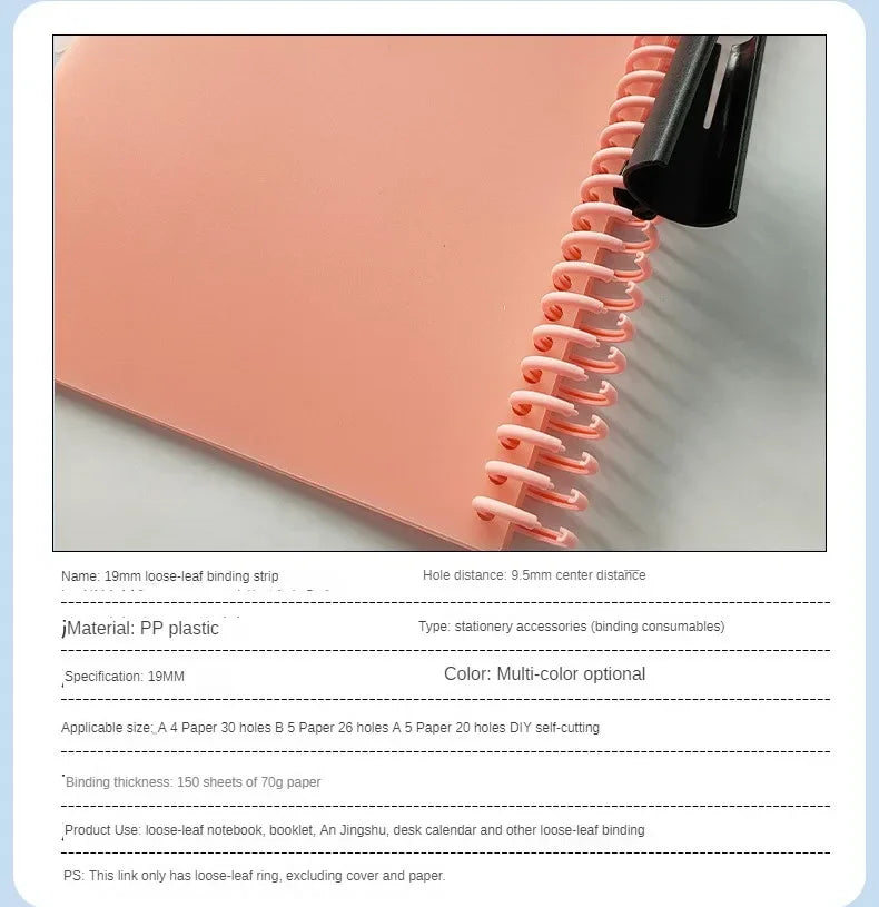 19mm 30 Ring A4 Binders Plastic B5 Binding Buckle Ring Notebook Clip Detachable Plastic Loose-leaf Binder Rings Notebook Binding