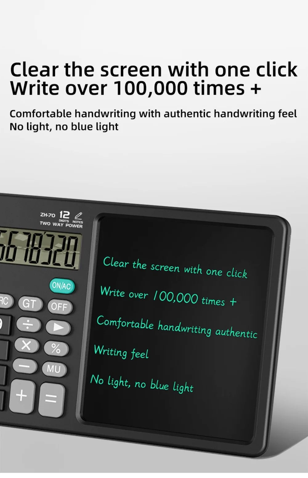 12 Digits 2in1 Calculator Solar Power with Writing Pad Standard Function Calculator 6 inch Dual Stylus Pen Drawing Pad