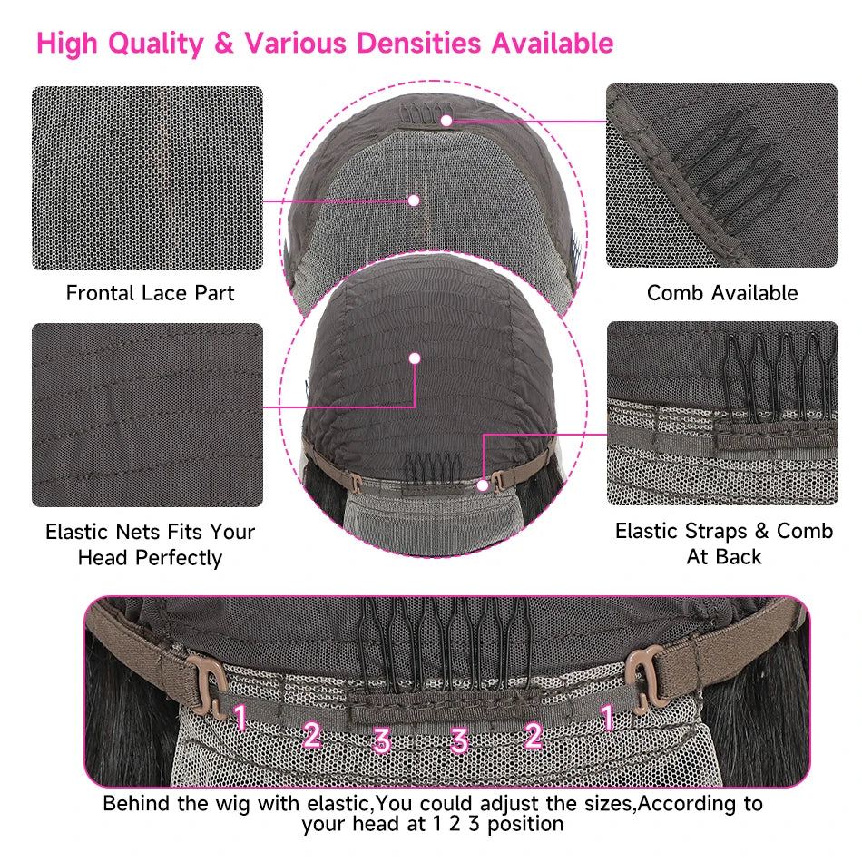 100% Vietnamese Super Double Drawn Bone Straight 13x4 Frontal Bob Wig with Human Hair Natural Black 210% Density For Black Women