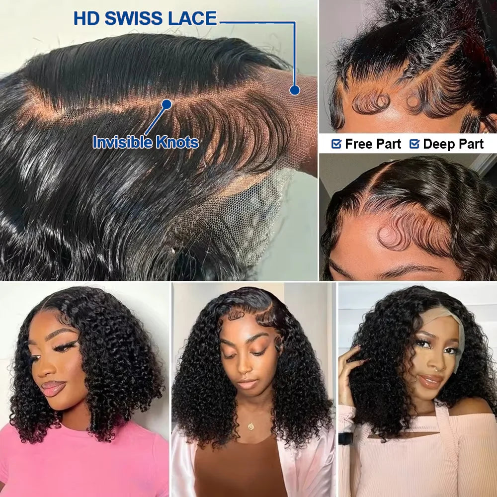 13x4 Short Bob Wigs Jerry Curly Short Pixie Cut Bob Wigs Human Hair 250% Density Loose Deep Wave Lace Frontal Wigs For Women