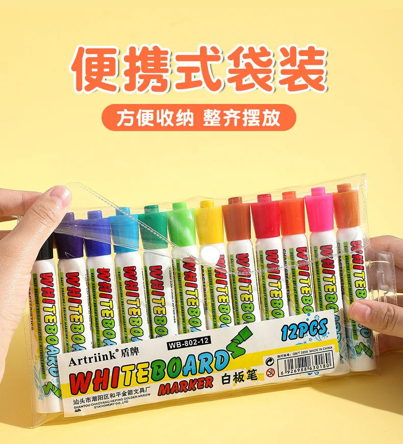 12 Colour Whiteboard Marker Set,Erasable, Refillable,Safety,Non-Toxic,High Capacity,Office,Conferencing,Educational Items