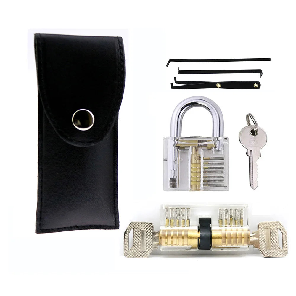 15pcs Stainless Steel Lockpick Tools with Handle,Cheap and Useful Locksmith Tools Set with Locks for Beginner,Hard Materials