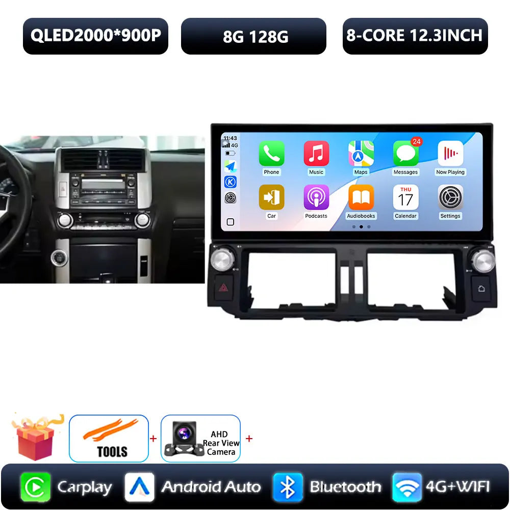 12.3 inch Ultra-thin Screen DSP Android 14 For Toyota Land Cruiser Prado 150 2010 - 2013 GPS Radio Multimedia Player 4G Navi Car