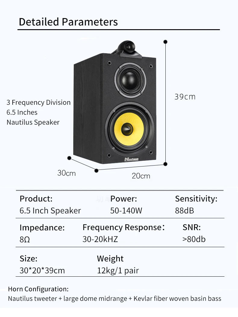 140W High-Power 6.5-inch Speaker Three-Way Bookshelf Speaker Hifi Fever 2.0 Audio Passive Home Theater Enthusiast Speaker 8Ω
