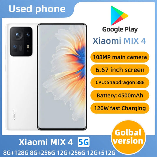 Xiaomi MIX 4 5g SmartPhone Snapdragon 888 plus 6.67" OLED 120hz Screen 108MP Camera 4500mAh 120W Charge Original Used Phone