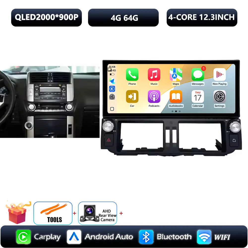 12.3 inch Ultra-thin Screen DSP Android 14 For Toyota Land Cruiser Prado 150 2010 - 2013 GPS Radio Multimedia Player 4G Navi Car