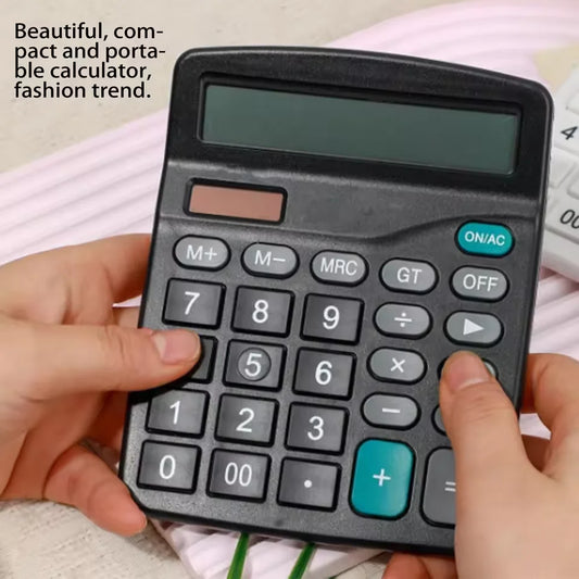 12-Digit Large LCD Display Calculator Standard Function Calculator with Solar & Battery Dual Power for Home Basic Desktop Office