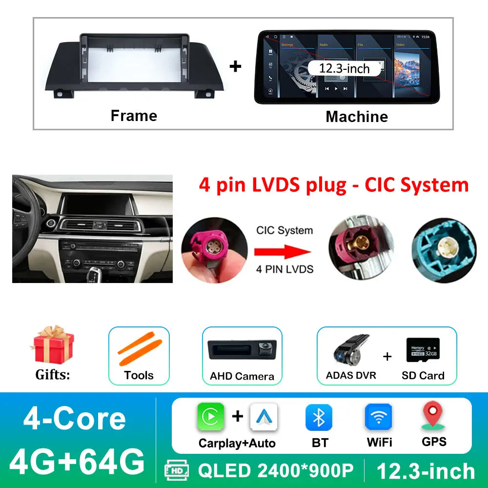 12.3 inch Android 14 GPS DSP BT Carplay Car Radio Multimedia Player for BMW 7 Series 2010 - 2015 CIC NBT System Auto Accessories