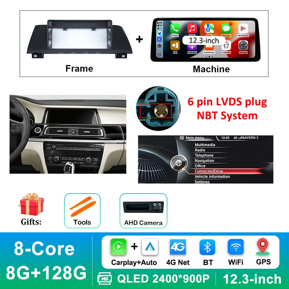 12.3 inch Android 14 GPS DSP BT Carplay Car Radio Multimedia Player for BMW 7 Series 2010 - 2015 CIC NBT System Auto Accessories
